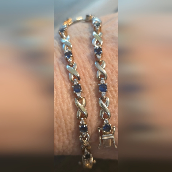 14K VERMEIL STERLING 925 BLUE AND WHITE STONE BRACELET 7 INCH - Picture 1 of 4